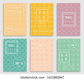 Sale banners, flyers with abstract geometric texture. Modern and vintage social media placard set for mobile website, posters, email and newsletter designs, ads, online shopping, promotional material