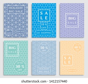 Sale banners, flyers with abstract geometric texture. Modern and vintage social media placard set for mobile website, posters, email and newsletter designs, ads, online shopping, promotional material