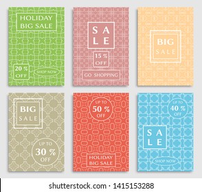 Sale banners, flyers with abstract geometric texture. Modern and vintage social media placard set for mobile website, posters, email and newsletter designs, ads, online shopping, promotional material
