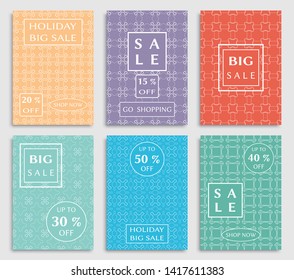 Sale banners, flyers with abstract geometric texture. Modern and vintage social media placard set for mobile website, posters, email and newsletter designs, ads, online shopping, promotional material