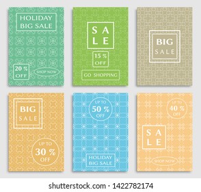 Sale banners, flyers with abstract geometric texture. Modern and vintage social media placard set for mobile website, posters, email and newsletter designs, ads, online shopping, promotional material