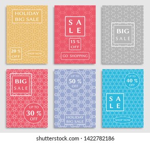 Sale banners, flyers with abstract geometric texture. Modern and vintage social media placard set for mobile website, posters, email and newsletter designs, ads, online shopping, promotional material