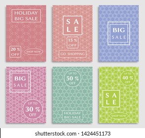 Sale banners, flyers with abstract geometric texture. Modern and vintage social media placard set for mobile website, posters, email and newsletter designs, ads, online shopping, promotional material