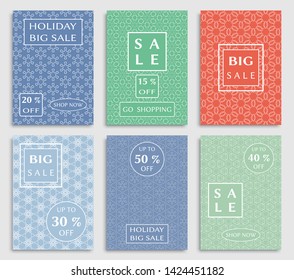 Sale banners, flyers with abstract geometric texture. Modern and vintage social media placard set for mobile website, posters, email and newsletter designs, ads, online shopping, promotional material