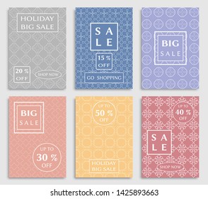 Sale banners, flyers with abstract geometric texture. Modern and vintage social media placard set for mobile website, posters, email and newsletter designs, ads, online shopping, promotional material