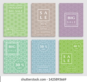 Sale banners, flyers with abstract geometric texture. Modern and vintage social media placard set for mobile website, posters, email and newsletter designs, ads, online shopping, promotional material