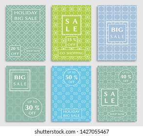Sale banners, flyers with abstract geometric texture. Modern and vintage social media placard set for mobile website, posters, email and newsletter designs, ads, online shopping, promotional material
