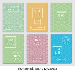 Sale banners, flyers with abstract geometric texture. Modern and vintage social media placard set for mobile website, posters, email and newsletter designs, ads, online shopping, promotional material