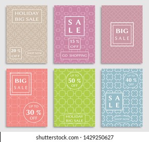 Sale banners, flyers with abstract geometric texture. Modern and vintage social media placard set for mobile website, posters, email and newsletter designs, ads, online shopping, promotional material