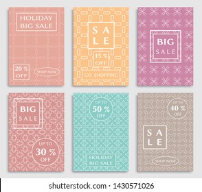 Sale banners, flyers with abstract geometric texture. Modern and vintage social media placard set for mobile website, posters, email and newsletter designs, ads, online shopping, promotional material