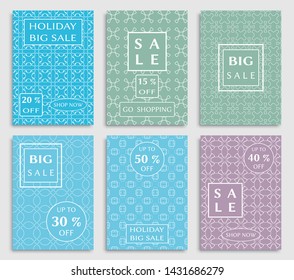 Sale banners, flyers with abstract geometric texture. Modern and vintage social media placard set for mobile website, posters, email and newsletter designs, ads, online shopping, promotional material