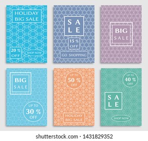 Sale banners, flyers with abstract geometric texture. Modern and vintage social media placard set for mobile website, posters, email and newsletter designs, ads, online shopping, promotional material