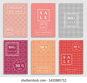 Sale banners, flyers with abstract geometric texture. Modern and vintage social media placard set for mobile website, posters, email and newsletter designs, ads, online shopping, promotional material