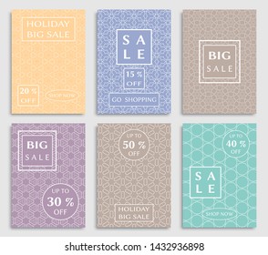 Sale banners, flyers with abstract geometric texture. Modern and vintage social media placard set for mobile website, posters, email and newsletter designs, ads, online shopping, promotional material