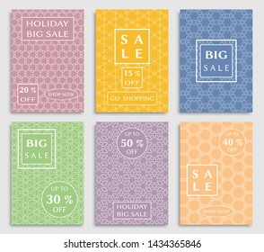 Sale banners, flyers with abstract geometric texture. Modern and vintage social media placard set for mobile website, posters, email and newsletter designs, ads, online shopping, promotional material