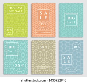 Sale banners, flyers with abstract geometric texture. Modern and vintage social media placard set for mobile website, posters, email and newsletter designs, ads, online shopping, promotional material