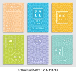 Sale banners, flyers with abstract geometric texture. Modern and vintage social media placard set for mobile website, posters, email and newsletter designs, ads, online shopping, promotional material