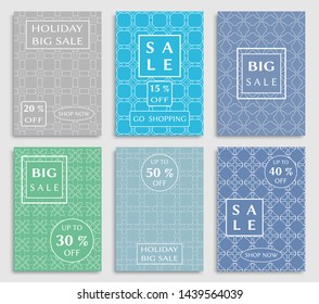 Sale banners, flyers with abstract geometric texture. Modern and vintage social media placard set for mobile website, posters, email and newsletter designs, ads, online shopping, promotional material
