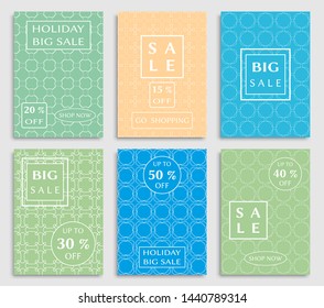 Sale banners, flyers with abstract geometric texture. Modern and vintage social media placard set for mobile website, posters, email and newsletter designs, ads, online shopping, promotional material