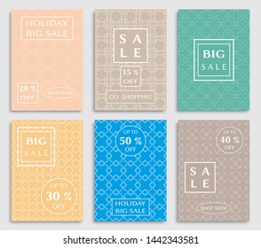 Sale banners, flyers with abstract geometric texture. Modern and vintage social media placard set for mobile website, posters, email and newsletter designs, ads, online shopping, promotional material