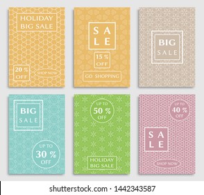 Sale banners, flyers with abstract geometric texture. Modern and vintage social media placard set for mobile website, posters, email and newsletter designs, ads, online shopping, promotional material