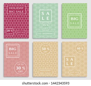Sale banners, flyers with abstract geometric texture. Modern and vintage social media placard set for mobile website, posters, email and newsletter designs, ads, online shopping, promotional material