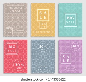 Sale banners, flyers with abstract geometric texture. Modern and vintage social media placard set for mobile website, posters, email and newsletter designs, ads, online shopping, promotional material