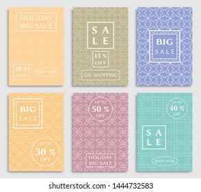Sale banners, flyers with abstract geometric texture. Modern and vintage social media placard set for mobile website, posters, email and newsletter designs, ads, online shopping, promotional material