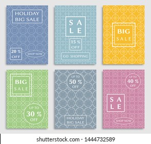Sale banners, flyers with abstract geometric texture. Modern and vintage social media placard set for mobile website, posters, email and newsletter designs, ads, online shopping, promotional material