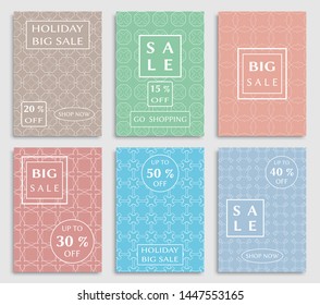 Sale banners, flyers with abstract geometric texture. Modern and vintage social media placard set for mobile website, posters, email and newsletter designs, ads, online shopping, promotional material