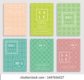 Sale banners, flyers with abstract geometric texture. Modern and vintage social media placard set for mobile website, posters, email and newsletter designs, ads, online shopping, promotional material