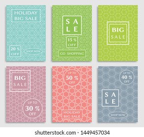 Sale banners, flyers with abstract geometric texture. Modern and vintage social media placard set for mobile website, posters, email and newsletter designs, ads, online shopping, promotional material