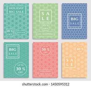 Sale banners, flyers with abstract geometric texture. Modern and vintage social media placard set for mobile website, posters, email and newsletter designs, ads, online shopping, promotional material