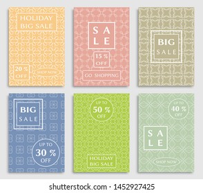 Sale banners, flyers with abstract geometric texture. Modern and vintage social media placard set for mobile website, posters, email and newsletter designs, ads, online shopping, promotional material