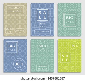 Sale banners, flyers with abstract geometric texture. Modern and vintage social media placard set for mobile website, posters, email and newsletter designs, ads, online shopping, promotional material