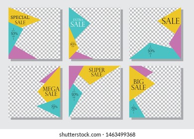 Sale banners, flyers with abstract geometric composition. Modern and vintage social media placard set for mobile website, posters, email and newsletter designs, ads, online shopping, promotional material