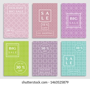 Sale banners, flyers with abstract geometric texture. Modern and vintage social media placard set for mobile website, posters, email and newsletter designs, ads, online shopping, promotional material