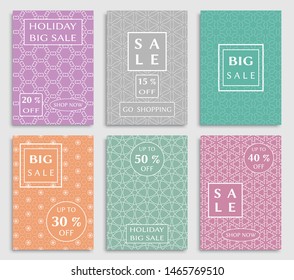 Sale banners, flyers with abstract geometric texture. Modern and vintage social media placard set for mobile website, posters, email and newsletter designs, ads, online shopping, promotional material
