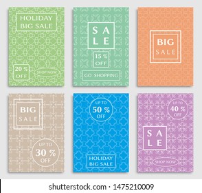 Sale banners, flyers with abstract geometric texture. Modern and vintage social media placard set for mobile website, posters, email and newsletter designs, ads, online shopping, promotional material