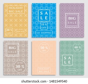 Sale banners, flyers with abstract geometric texture. Modern and vintage social media placard set for mobile website, posters, email and newsletter designs, ads, online shopping, promotional material