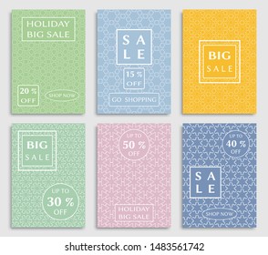 Sale banners, flyers with abstract geometric texture. Modern and vintage social media placard set for mobile website, posters, email and newsletter designs, ads, online shopping, promotional material