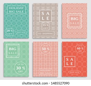 Sale banners, flyers with abstract geometric texture. Modern and vintage social media placard set for mobile website, posters, email and newsletter designs, ads, online shopping, promotional material