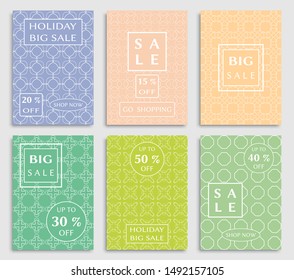 Sale banners, flyers with abstract geometric texture. Modern and vintage social media placard set for mobile website, posters, email and newsletter designs, ads, online shopping, promotional material