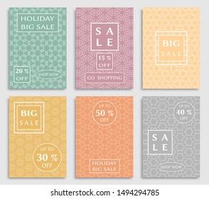 Sale banners, flyers with abstract geometric texture. Modern and vintage social media placard set for mobile website, posters, email and newsletter designs, ads, online shopping, promotional material