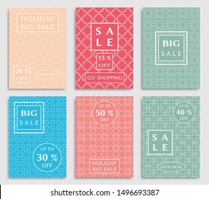 Sale banners, flyers with abstract geometric texture. Modern and vintage social media placard set for mobile website, posters, email and newsletter designs, ads, online shopping, promotional material