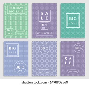 Sale banners, flyers with abstract geometric texture. Modern and vintage social media placard set for mobile website, posters, email and newsletter designs, ads, online shopping, promotional material