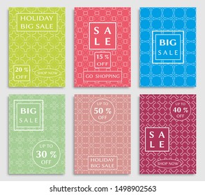 Sale banners, flyers with abstract geometric texture. Modern and vintage social media placard set for mobile website, posters, email and newsletter designs, ads, online shopping, promotional material