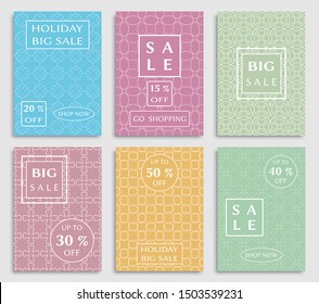 Sale banners, flyers with abstract geometric texture. Modern and vintage social media placard set for mobile website, posters, email and newsletter designs, ads, online shopping, promotional material