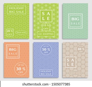 Sale banners, flyers with abstract geometric texture. Modern and vintage social media placard set for mobile website, posters, email and newsletter designs, ads, online shopping, promotional material