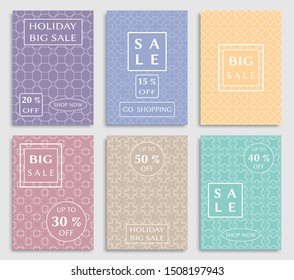 Sale banners, flyers with abstract geometric texture. Modern and vintage social media placard set for mobile website, posters, email and newsletter designs, ads, online shopping, promotional material
